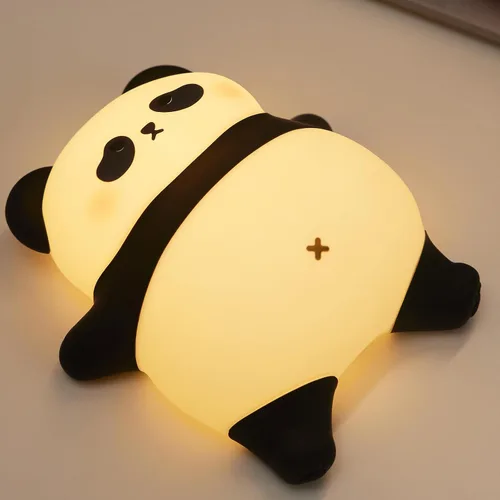 Vista 10 de Linda luz nocturna recargable de panda, luz nocturna para guardería con 3 niveles de atenuación y temporizador, luz nocturna de silicona de lindo