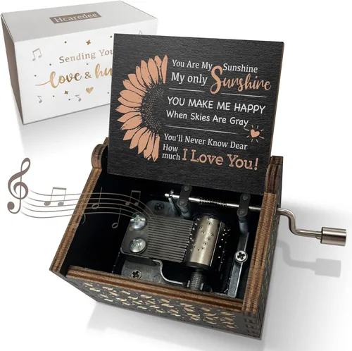 Vista 8 de Caja de música de madera, Can't Help Falling in Love con manivela grabada con láser, cajas musicales de madera vintage, regalo para amante, novia