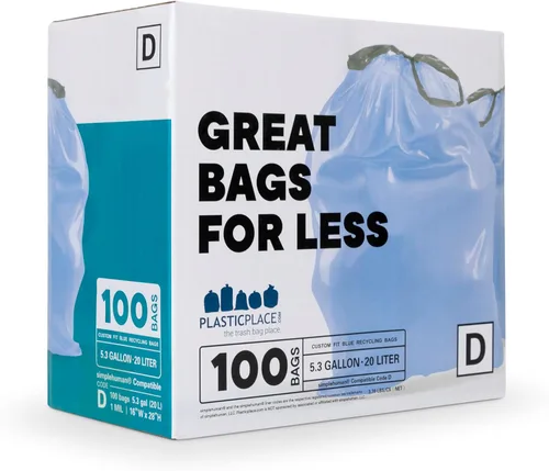 Vista 2 de Plasticplace Bolsas de basura de ajuste personalizado, compatibles con simplehuman Code D (100 unidades) con cordón azul tintado de 5.3 galones / 20