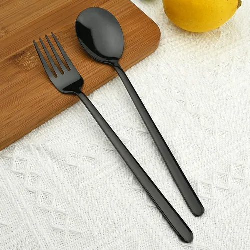 Vista 6 de Juego de cubiertos negros de 20 piezas, cubiertos de acero inoxidable 18/10 para 4, utensilios de cocina incluyen cuchillos, tenedores, cucharas