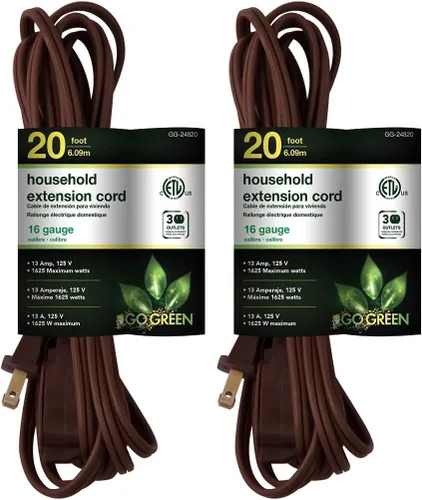Vista 13 de Go Green Power Inc. Cable de extensión para el hogar de 16/2 de 6 pies con 3 tomas, color marrón, discreto, sin torceduras, cubiertas de seguridad