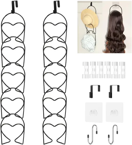 Vista 13 de LINFIDITE Paquete de 10 soportes para colgar sombreros, organizador flexible con múltiples ganchos, montado en la pared, sobre la puerta, para gorra