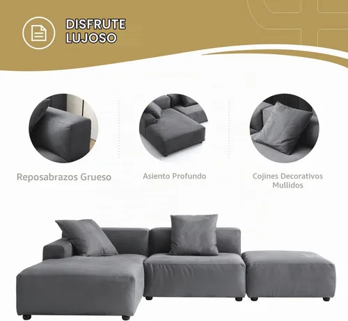 Vista 5 de Acanva Juego de sofá modular moderno de lujo en forma de L, sofá tapizado Gris oscuro