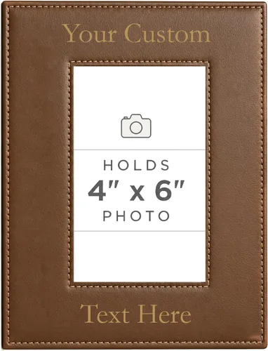 Vista 65 de Marco de fotos de piel sintética de cuero sintético grabado para añadir tu texto personalizado para colgar o en la mesa, marco de fotos familiares