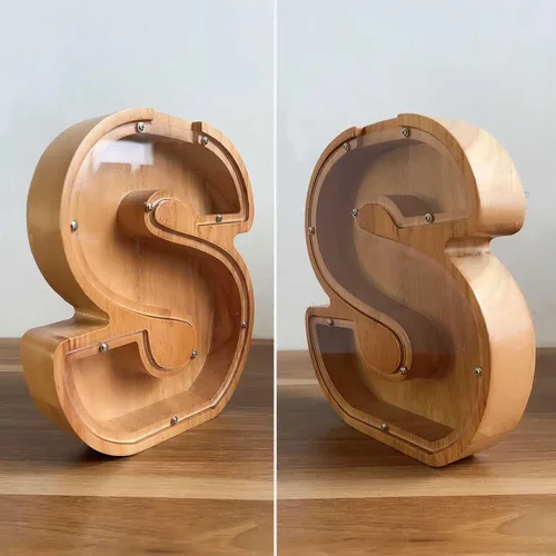 Vista 2 de Alcancía de madera grande personalizada, 7.5 pulgadas, con ventana acrílica fácil de abrir, caja de ahorro de dinero inicial para niños y niñas