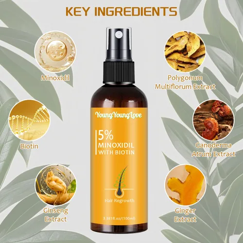 Vista 3 de Spray de minoxidil al 5% con biotina de 3.4 fl oz, tratamiento de recrecimiento para hombres y mujeres, promueve el cabello más grueso, más fuerte