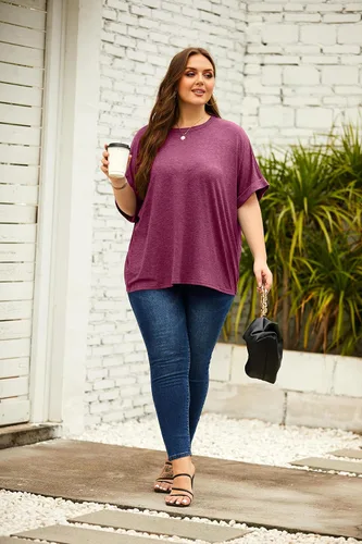 Vista 4 de Camiseta de gran tamaño para mujer, holgada, de manga corta, casual, para verano