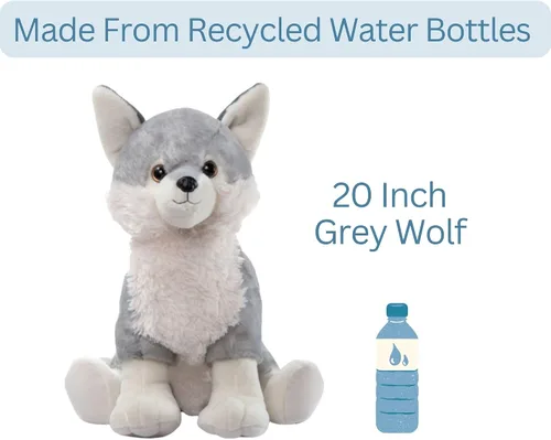 Vista 7 de The Petting Zoo Peluche de lobo gris, regalos para niños, animales salvajes del zoológico Onez, juguete de peluche jumbo de lobo gris de 20 pulgadas