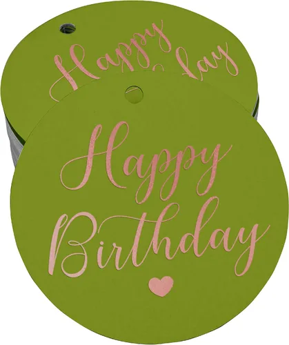 Vista 22 de Etiqueta de papel para colgar con texto en inglés «Happy Birthday» (50 unidades)