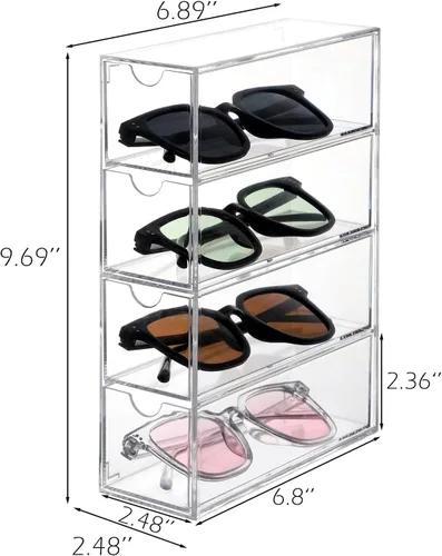 Vista 2 de Organizador de lentes de sol transparentes para mujer, cajones acrílicos apilables, organizador de almacenamiento de lentes de sol para baño