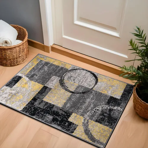 Vista 30 de Rugshop - Alfombra contemporánea con diseño abstracto de círculos, alfombra con respaldo de yute para entrada, cocina o habitación pequeña, marrón