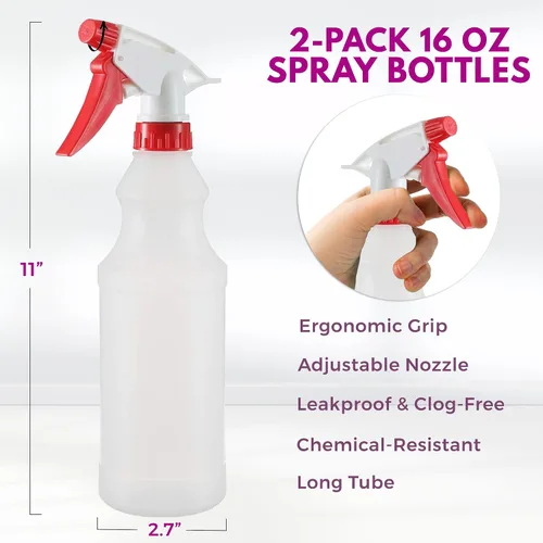 Vista 8 de DilaBee Botella de spray de plástico (paquete de 2) – Botellas de spray vacías de 16 onzas para limpieza, jardinería y parrilla – Botella de spray
