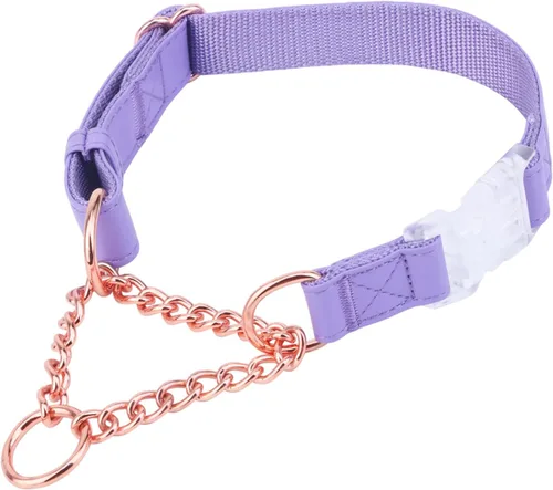 Vista 9 de Collar Martingala de cuero suave para perros, cadena de oro rosa limitada con hebilla de liberación rápida, elegante collar de entrenamiento