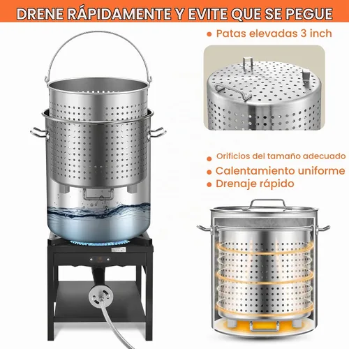 Vista 8 de ARC - Kit de cocción de mariscos de acero inoxidable de 100 cuartos de galón, quemador de propano de 200,000 BTU para cocinar al aire libre, olla