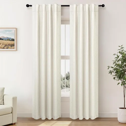 Vista 80 de Pitalk Cortinas cortas 100% opacas de lino para cafetería, 40 pulgadas de largo, 2 paneles, cortinas de puerta francesa para ventana, cortina