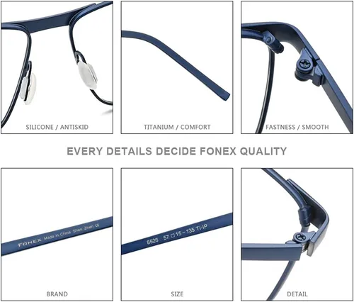 Vista 3 de Marco de gafas de titanio puro para hombres, lentes ópticos cuadrados de borde completo para miopía