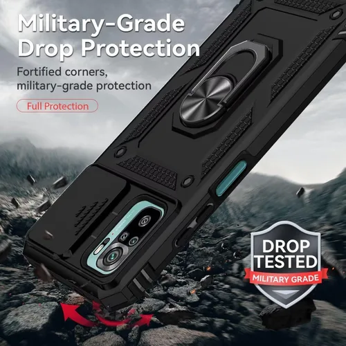Vista 7 de Funda para Redmi Note 10 4G/Redmi Note 10S, M2101K7BG Funda con protector de pantalla de vidrio templado y cubierta de cámara deslizante, soporte