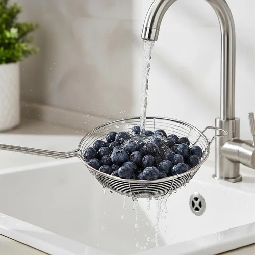 Vista 5 de Juego de 4 cucharas de colador de araña, colador de malla fina y cuchara espumadora de grasa, metal de acero inoxidable con coladores de alimentos