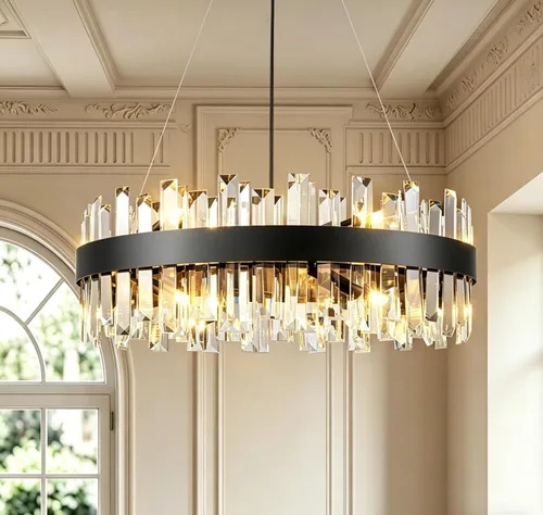 Vista 12 de Lámpara de Araña de Cristal Moderna de 2 Luces D23.6 Lámpara de Araña de Comedor Sobre Mesa Luminaria de Techo Colgante Contemporánea Altura