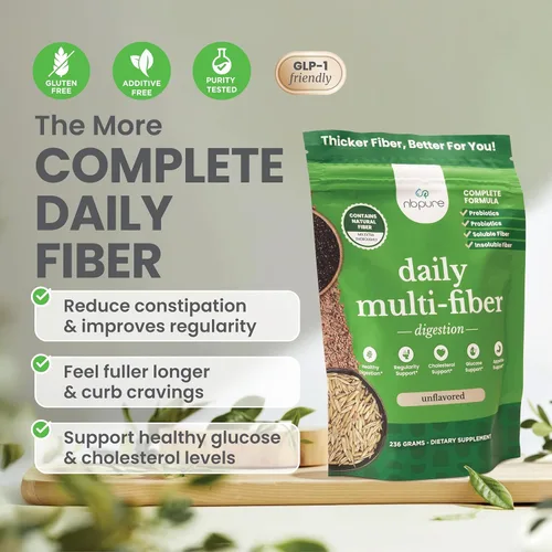 Vista 2 de nbpure Mezcla diaria de fibra en polvo para la salud digestiva, apoyo del colesterol, control saludable del peso, con fibra prebiótica, insoluble