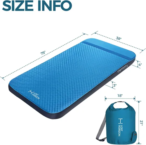 Vista 2 de Lost Horizon Air & Foam Camping Mattress, Self-Inflating Sleeping Pad, 3" Thick, with Pump Sack, Twin