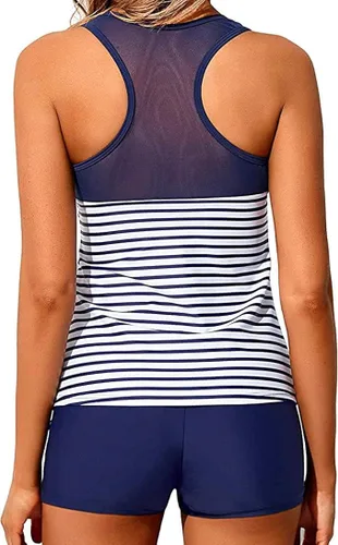 Vista 2 de Yonique Racerback Tankini Traje de baño corto de dos piezas para mujer