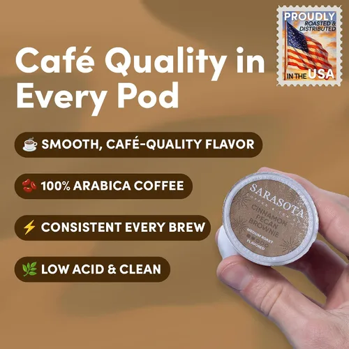 Vista 4 de Sarasota K-Cup Cápsulas de café Café con sabor a tostado medio Brownie de nuez y canela Una porción para cafeteras Keurig Gourmet, bajo