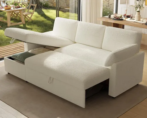 Vista 13 de AMERLIFE Sofa Bed, Sleeper Sofa with Storage Chaise, Convertible Sofa Bed with Pull Out Couch, l Shaped Couch for Living Room, Guest Room, Boucle