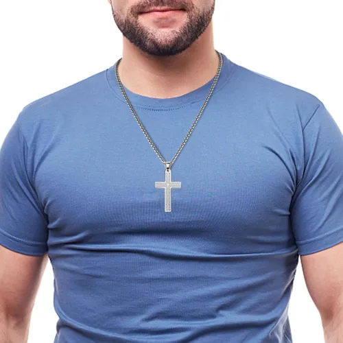 Vista 9 de Collar de cruz de acero inoxidable 316L para hombre, collar con colgante de cruz para hombres, collar de cruz para hombre, regalo de joyería