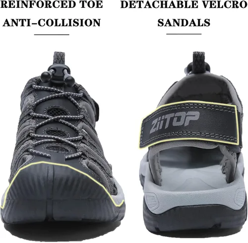Vista 2 de ziitop Sandalias de senderismo para mujer, puntera cerrada, para verano, aventureras, para playa, con encaje, ajustables, con doble hebilla