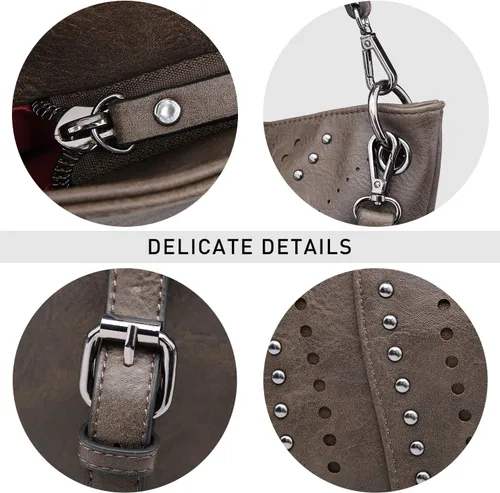 Vista 6 de Bolso de hombro grande Hobo para mujer con tachuelas de piel vegana