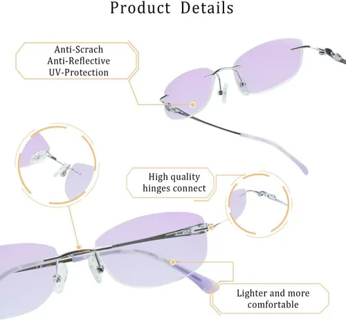 Vista 23 de LifeArt Pure Titanium Frame Glasses/Blue Light Blocking Reading Glasses, Reduce Eyestrain, Stylish for Men and Women 3033_(champán Clear)