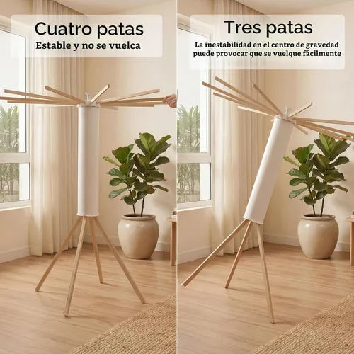Vista 8 de LEQ Tendedero plegable para ropa interior con 4 pies de soporte, tendedero de ropa para apartamento con 12 brazos de secado de madera