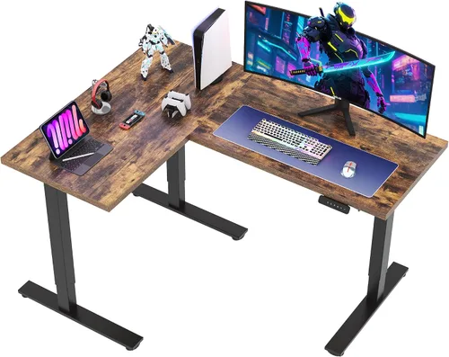 Vista 10 de SANODESK - Escritorio de pie en forma de L, altura ajustable, escritorio de esquina eléctrico, mesa de computadora ajustable de 63 x 48 pulgadas