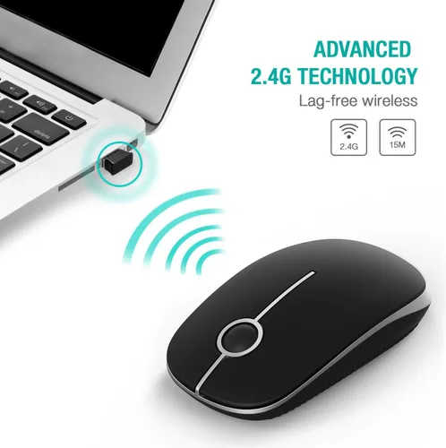 Vista 8 de VssoPlor Ratón inalámbrico, 2.4G Slim Portable Computer Ratones con Nano Receptor para Notebook, PC, Laptop, Computadora (negro y dorado)