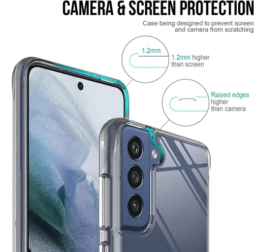 Vista 3 de KIOMY Funda transparente para Samasung Galaxy S21 FE 5G, diseño híbrido delgado, parte trasera de policarbonato duro + bisel elevado de TPU flexible