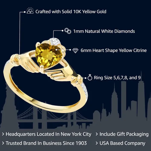 Vista 84 de Gem Stone King Anillo de compromiso claddagh celta irlandés de oro amarillo de 10 quilates con piedra preciosa en forma de corazón de 0.236 in