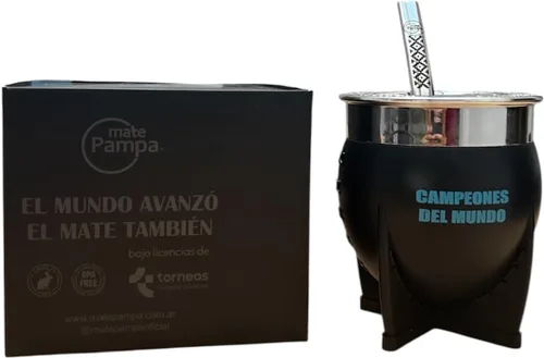 Vista 4 de AFA XL CON BOMBILLA ACERO INOXIDABLE OFICIAL ARGENTINA MESSI NEGRO