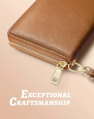 Vista 3 de Cartera para mujer con tarjetero para tarjetas de crédito, bolsillos para dinero, correa de pulsera, monedero con bloqueo RFID, gran capacidad