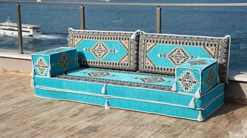 Vista 2 de arabicsofa Turquoise Turkish Floor Sofas, 8" Thickness Floor Couch, Reading Sofa Pillow, Window Seat, Bench Cushion, Meditation Yoga Loveseat