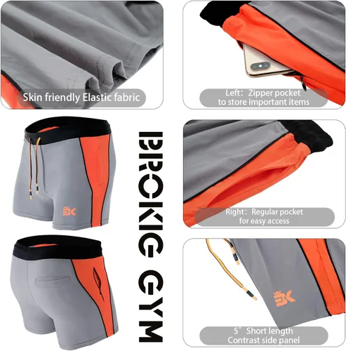 Vista 5 de BROKIG - Pantalones cortos para el gimnasio de 5 in para hombres, para correr, entrenamiento ligero, con cintura elástica y bolsillos