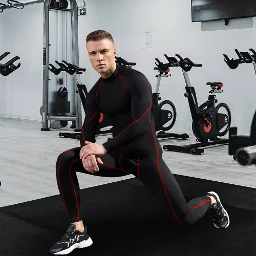 Vista 5 de Camisas de compresión para hombre, atléticas, de manga larga, para correr, gimnasio, cuello alto, secado rápido, capa base elástica activa