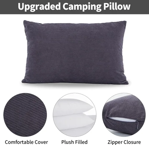 Vista 3 de MOON LENCE Paquete de 2 almohadas de campamento comprimibles con funda lavable y bolsa de transporte, almohada rellena de felpa para senderismo