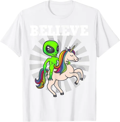 Vista 72 de Believe Space Alien Riding Unicorn - Camiseta de regalo divertida, Negro, S