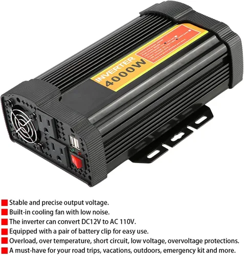 Vista 6 de Inversor de corriente para coche, 12 V CC a 110 V CA 4000 W Auto Voltaje Transformador Inversor Convertidor Coche