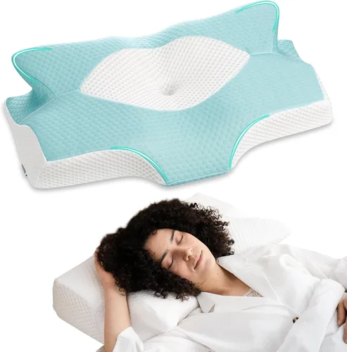 Vista 15 de Almohadas cervicales de espuma viscoelástica Elviros para el dolor de cuello y hombros, almohada para el cuello para dormir, almohadas para dormir
