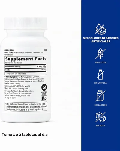Vista 5 de GNC Suplemento de inositol de 500 mg, apoya la función celular y el crecimiento, 100 porciones