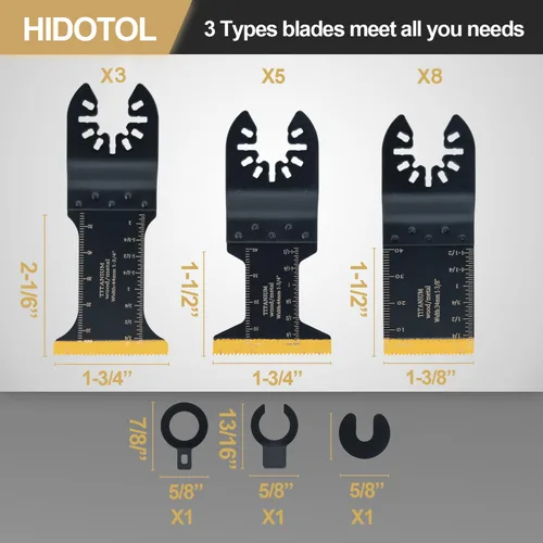 Vista 2 de HIDOTOL 16 hojas de sierra oscilantes de titanio, cuchillas universales multiherramienta para cortar material duro, clavos de metal, madera