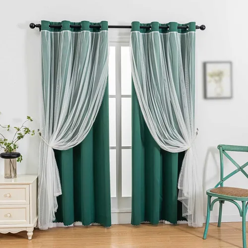 Vista 19 de indistar Cortinas Oscuras para el Hogar de Doble Capa con Capa Sólida y Transparente, Par de Paneles de Cortina con Ojales en la Parte Superior, 52