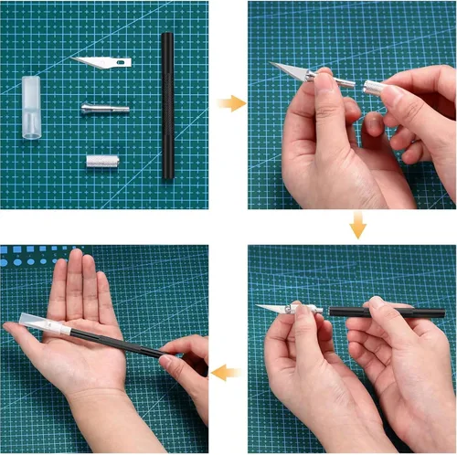 Vista 4 de Juego de 15 cuchillos Exacto, cuchillos para pasatiempos, suministros de regreso a clases, kit de cuchillos para manualidades, manualidades, álbumes